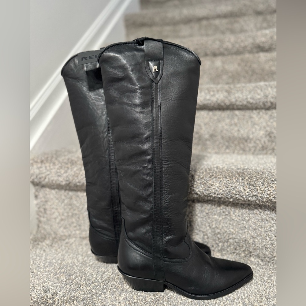 REPLAY Black leather Over the Knee Boots 37 NEW